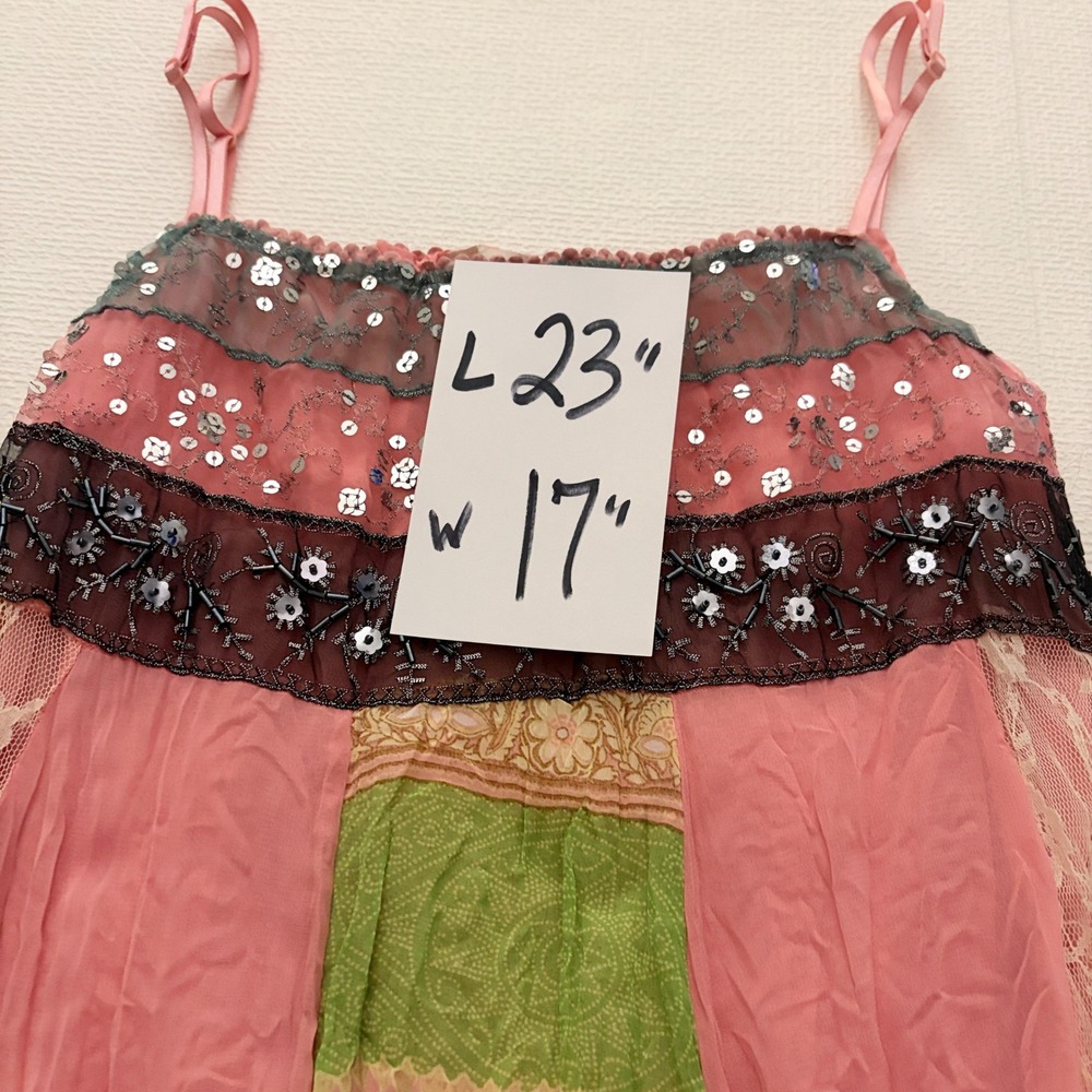 Fairy y2k Sleeveless Patchwork Boho Sequin Beaded Top Size S Pink Multi - Picture 12 of 12